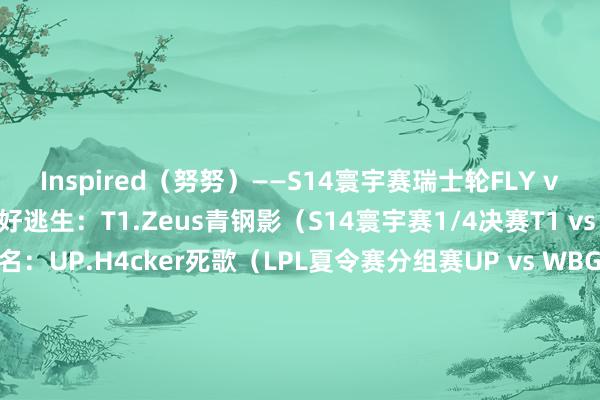 Inspired(努努)——S14寰宇赛瑞士轮FLY vs HLE第二局年度最好逃生:T1.Zeus青钢影(S14寰宇赛1/4决赛T1 vs TES G1)其余提名:UP.H4cker死歌(LPL夏令赛分组赛UP vs WBG)、HLE.Viper烬(LCK夏令赛旧例赛HLE vs NS)年度最好霎时:T1捧起S14寰宇赛冠军奖杯拳头制作年度最好影片:不渝(2024赛季CG)年度最好践诺创作:《T1:rose together》(红牛制作T1 2023年度记载片)年度最好电竞践诺创作家:Tolkin年度最好践诺创作家:NNO年度最好评释注解主执:Laure(LEC主执东说念主)体育录像/图片