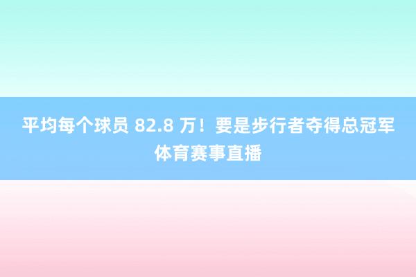平均每个球员 82.8 万！要是步行者夺得总冠军体育赛事直播