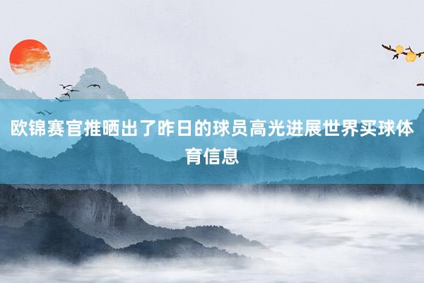 欧锦赛官推晒出了昨日的球员高光进展世界买球体育信息
